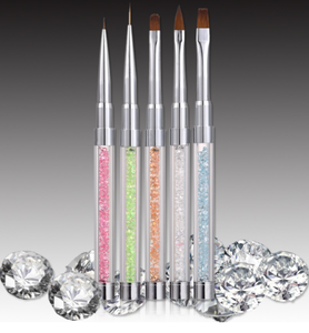 Lot de 5 pinceaux à ongles en nylon avec manche en acrylique transparent et strass pour le dessin, le traçage et la peinture – Idéal pour la manucure et le nail art en salon - Product Image 1