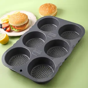 Alat pemanggang oven air fryer cetakan silikon 6 lubang wajan roti hamburger