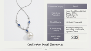 Collier en or massif 18 carats UM Jewelry avec diamant naturel et perle d'eau douce, unisexe, cadeau de mariage, ensemble pour cérémonie commémorative, vente en gros - Product Image 4