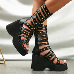 Personalizzabile con tacco a zeppa a più cinturini per unghie con punta aperta quadrata cinturino alla caviglia che aumenta l'autunno - Product Image 2