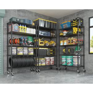 모듈형 블랙 5단 와이어 선반 조절식 수납 선반 메탈 차고 하드웨어 랙 바퀴 달린 선반 - Product Image 2