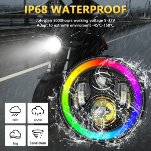 ไฟหน้าทรงกลมขนาด 7 นิ้ว รุ่น Wrangler เลนส์คู่ <span class=keywords><strong>LED</strong></span> พร้อมไฟ Angel Eyes สีสันสดใส <span class=keywords><strong>H4</strong></span> สำหรับรถจี๊ป ฮาร์เลย์ และรถยนต์ทั่วไป 6000K 12V 24V - Product Image 4