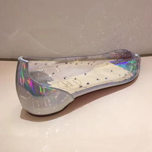 Zapatos de Novia Planos con Punta, Transparentes, con Pedrería, de PVC, para Mujer, con Estrellas Plateadas, para Verano - Product Image 3