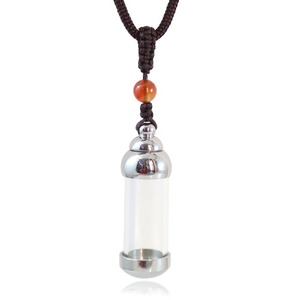 Pendentif breloque en acier inoxydable pour bouteille en verre avec cordon marron et perle orange, style classique, cadeau de bijoux unisexe - Product Image 1