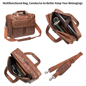 Sac messager bandoulière personnalisé en cuir PU 17,3 pouces, résistant à l'eau, pour affaires et voyages, porte-documents, sacoche d'ordinateur avec logo - Product Image 2