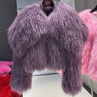 Veste courte en fourrure de mouton de Mongolie véritable à col large pour femme, hiver, luxe, fourrure bouclée et moelleuse, vêtement d'extérieur court