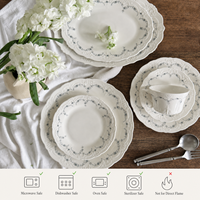 Service de table de luxe vintage en porcelaine française, motif floral en dentelle en relief, compatible micro-ondes, assiettes ovales, plateaux, bols, pour mariage et maison