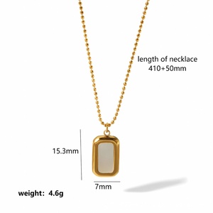 Basit Moda Beyaz Deniz Kabuğu Kare Kolye Ucu 18 Ayar Altın Kaplama Paslanmaz Çelik Zincirli Kadın Takısı Kalp Kolye - Product Image 6