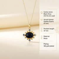 Pendentif ovale en onyx noir avec accents de quartz opalite, serti clos, collier tendance pour mariage, bijoux plaqués or 18 carats