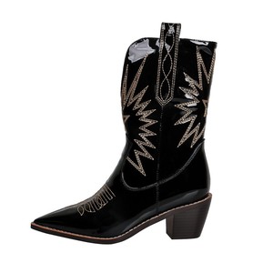 Molhado kiss botas de cowboy, botas femininas pretas, brancas e vermelhas, bordados, botas de dedo do pé, 2023 - Product Image 2