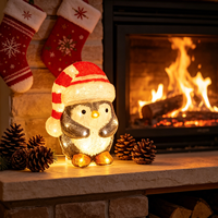 Decorazioni Natalizie da Esterno a Forma di Pinguino con Cappello di Babbo Natale, Luci LED a Batteria con Timer, Impermeabili IP44, Luce Bianca Calda per Giardino
