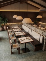 Ensemble de sièges en tissu commercial pour café avec tables et chaises, chaises de salle à manger en bois massif d'Asie du Sud-Est pour maison de thé