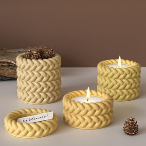 Gypse ciment tressé bougie tasse Silicone moule adapté pour bricolage Pot de <span class=keywords><strong>fleur</strong></span> boîte de rangement moule décoration de la maison - Product Image 1