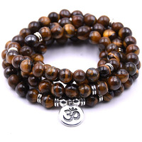 Personnalisé boho hindou naturel oeil de tigre pierre précieuse 108 yoga prière méditation perles tasbih chapelet bracelet collier bijoux