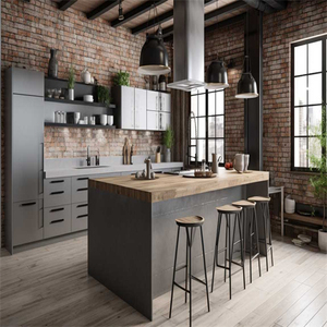 High Gloss Appliances Modern Style Modular Custom Flat Kitchen Cabinets with Custom Marble Isand - Product Image 2