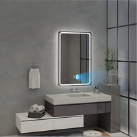 Miroir mural LED au design moderne 50x70cm, rectangulaire, en verre trempé, pour salle de bain, salon, cosmétique, avec commande tactile, réglable 3 couleurs
