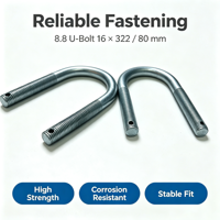 Boulon en U à double tête en acier au carbone de grade 8.8, 16*322/80, métrique, pour fixation de tuyaux de remorque, fixation robuste pour la construction, vente en gros