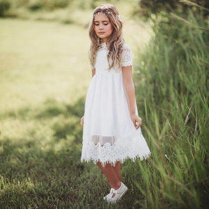 Vestido de encaje para niñas, vestido de princesa con diseño de flores, vestido de fiesta de manga corta, vestido de tutú de malla para niñas, ropa informal - Product Image 5