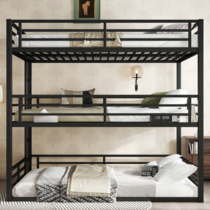 Lit superposé moderne à 3 niveaux pour enfants avec tiroirs de rangement, lits jumeaux en fer gain de place, cadre métallique de qualité commerciale pour petite <span class=keywords><strong>chambre</strong></span> ou salon - Product Image 2