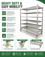 Chariot de stockage mobile multi-niveaux en acier inoxydable pour aliments surgelés, idéal pour la transformation de la viande et les chambres froides