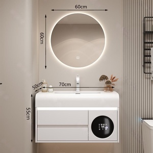 Minimalist Milk Oil Wind Rock Ceramic Integrated Basin Intelligent <b>Mirror</b> <b>Wall</b> Hanging Bathroom Cabinet - Product Image 6