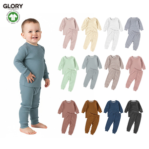Ensemble de pyjama pour bébé personnalisé OEM d'usine, vêtements de bébé neutres, ensemble de sous-vêtements, haute élasticité, pyjama côtelé pour garçon, 2 pièces, pyjama en tricot côtelé - Product Image 1