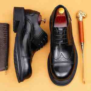 Chaussures habillées respirantes en cuir véritable pour hommes, style brogues britanniques à bout pointu et lacets, plateforme, pour mariage et affaires, collection 2025 - Product Image 3