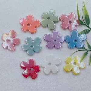 Perles de fleurs en céramique 36 mm, couleur AB plaquée, pour la fabrication de bijoux, perles en vrac - Product Image 4