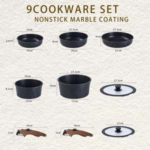 Set di pentole forgiate con diamanti a 9 pezzi nero Beige con manico a Clip Design minimalista padella per cucina sana per il Gas per la cucina casalinga - Product Image 5