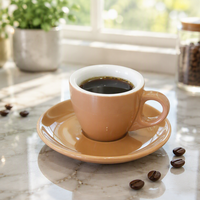 Ensemble de tasses et soucoupes à café contemporaines en céramique et porcelaine, personnalisables, 65/150/200 ml, marron beige, intérieur blanc, parois épaisses, en stock, Guangdong