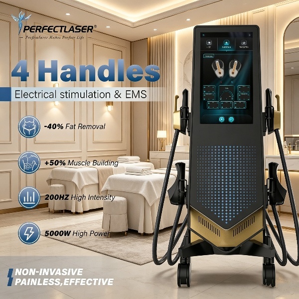 Perfectlaser 4 Handles HI-EMT EMS Slimming Machine with RF for Muscle Building Fat Burning and Pelvic Floor Training Equipment