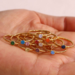 Anillo Impermeable que No se Deslustra, Chapado en Oro de 14k y 18k, Anillos de Moda de Acero Inoxidable 316L con Piedra de Nacimiento para Mujer - Product Image 3