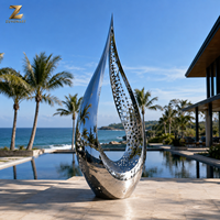 Escultura de Gotas de Agua Iluminada de Acero Inoxidable con Acabado Espejo y Luces LED Cálidas para Arte Público en Resorts, Jardines y Plazas