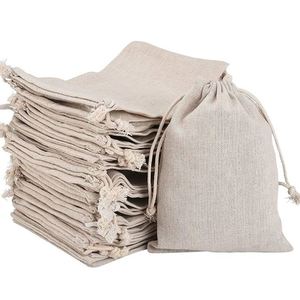 Pochette en coton chanvre en gros avec cordon, sac en coton naturel et lin 13x18cm pour souvenirs de mariage et sacs cadeaux de fête - Product Image 1
