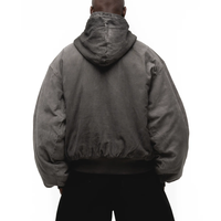 Blouson aviateur court en nylon délavé épais et chaud pour l'hiver, avec capuche rembourrée en coton et en velours côtelé réversible