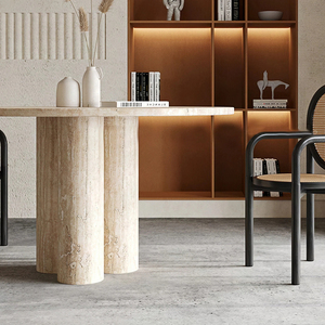 Simple <strong>Round</strong> Cube Dining <strong>Table</strong> Cream Style for <strong>Small</strong> Apartment Family - Product Image 5