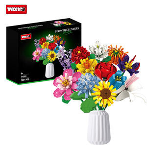 Set buket bunga batu bata 12 in 1 anak, set mainan bata bongkar pasang <span class=keywords><strong>diy</strong></span>, blok mini bunga - Product Image 1