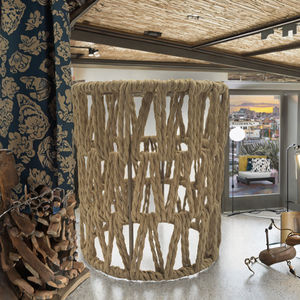 Abat-jour cylindrique en papier tressé écologique fait à la main de style ferme traditionnelle personnalisable pour plafond/sol - Product Image 3