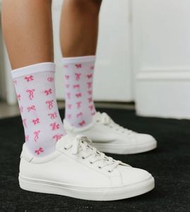 महिलाओं के लिए गुलाबी सुंदर धनुष कपास के मोजे युवा लड़कियों के लिए आरामदायक चालक दल की लंबाई वाले शरीर का लोगो एक आकार का दैनिक पोशाक पहनना - Product Image 1