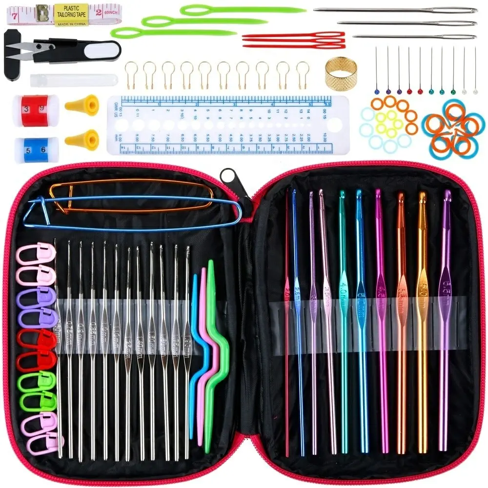 New 100pcs Crochet Hooks Set Full Set Knitting Needles Hook Knit Gauge Scissors Stitch Holders DIY Sewing Needles Kit With Bag