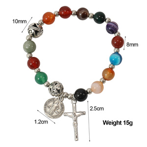 Le plus récent Bracelet de perles de pierre naturelle de 8mm Inspiration du chapelet religieux catholique d'une décennie avec croix taille libre pour adulte - Product Image 4