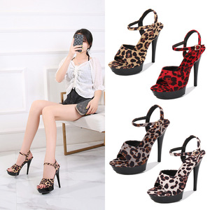 New Arrival Sexy Lovers Ladies Designer <b>Open</b> <b>Toe</b> Summer Leopard Strap 13 cm <b>Heel</b> <b>Platform</b> Sandals - Product Image 3
