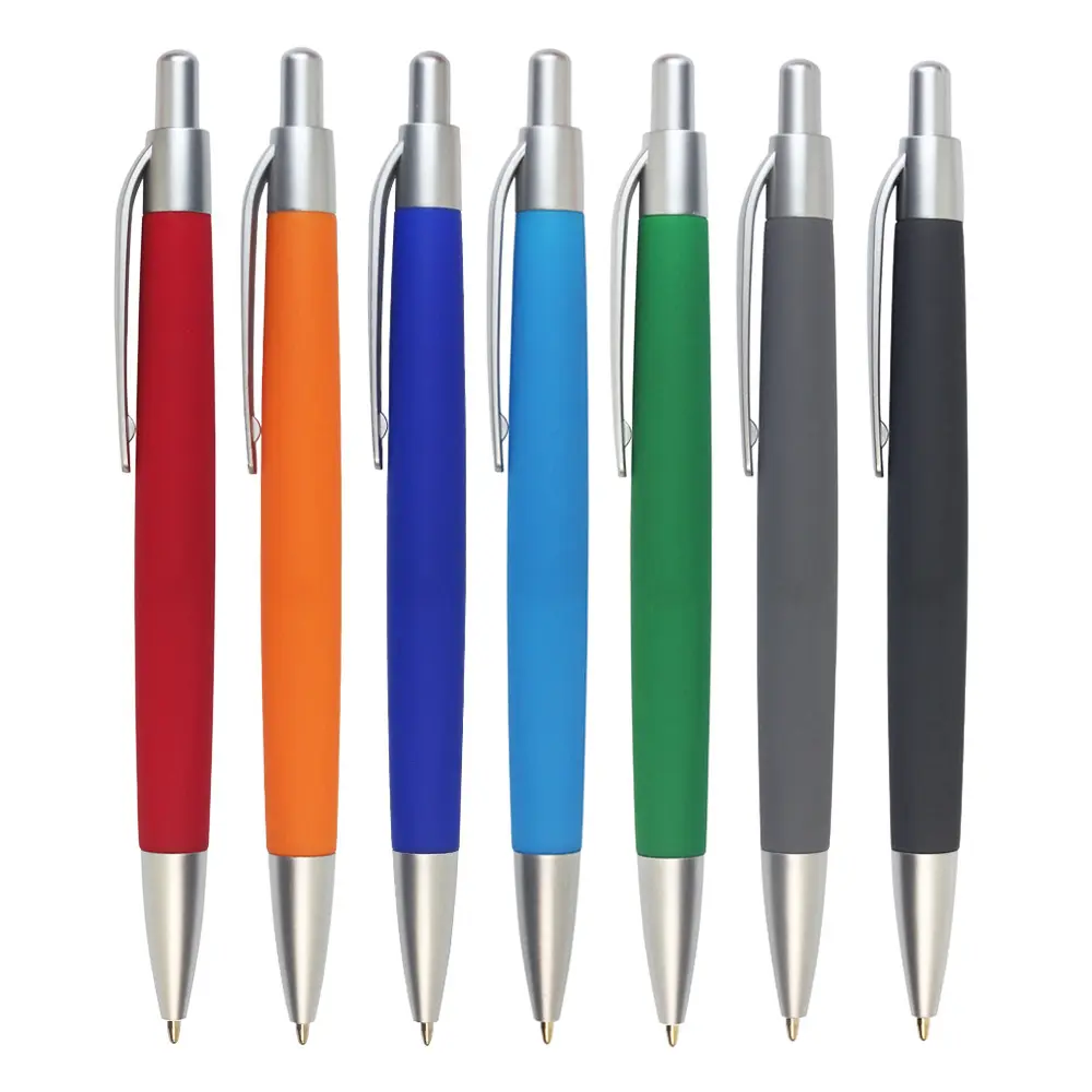 थोक <span class=keywords><strong>प्रचार</strong></span> अनुकूलित लोगो के साथ इंद्रधनुष रंग रबर प्लास्टिक बॉल पेन