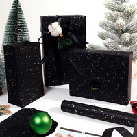 Nouveau papier cadeau recyclable personnalisé, enduit, 43*300 cm, papier d'emballage de Noël avec feuille d'or noir et emballage cadeau