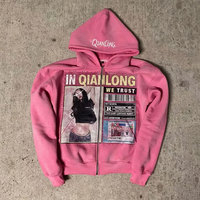Sweat à capuche personnalisé grande taille en coton avec strass lavé à l'acide en sérigraphie pour hommes