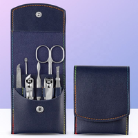Ensemble de 7 outils de manucure pour femmes et hommes, kit de manucure de voyage, argenté avec sac en cuir, ensemble de manucure beauté, cadeaux promotionnels