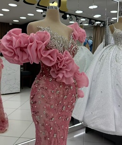 Vestidos de Noche Personalizados Únicos con Cuentas Rosas, Estilo Aso Ebi, <span class=keywords><strong>Vestido</strong></span> de Fiesta de Sirena con Cuentas, Vestidos de Noche para Mujeres Africanas - Product Image 3