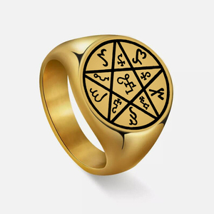 Anello in Acciaio Inossidabile con Stella della Terra, Pentacolo, Pentagramma, <span class=keywords><strong>Sigillo</strong></span> <span class=keywords><strong>di</strong></span> <span class=keywords><strong>Salomone</strong></span>, Talismano per Stregoneria, Wicca, Magia Pagana, Gioiello Regalo - Product Image 2