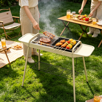 Barbecue au charbon de bois d'extérieur de bonne qualité, réglable en hauteur, pliable, en acier inoxydable, portable, blanc
