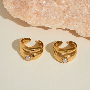Modernos Aretes de Diseño Sin Deslustre, Chapados en Oro PVD de 14k y 18k, Acero Inoxidable 316l, Joyería Fina de la Marca CC, Sin Perforación, para Mujer - Product Image 3